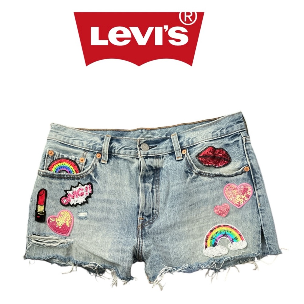 LEVI STRAUSS➕Vintage Custom 501 Sequin Patch  Embellished Cutoffs